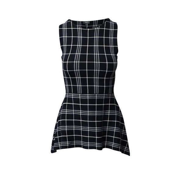 Theory Kalora Lustrate Plaid Peplum Blouse in Navy Blue Rayon